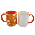 Buena sublimación blanca de 11 oz dimensiones de taza en el interior y manejar tazas de sublimación de color Venta caliente de 11 oz Tazas de café Box de cerámica